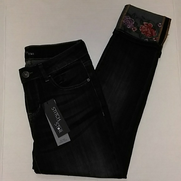 stitch star mid rise skinny